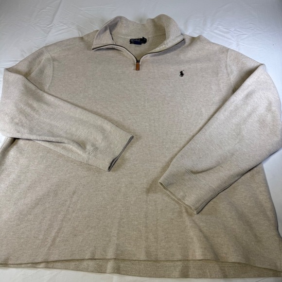 Lot of 2 Polo Ralph Lauren 1/4 Zip Sweaters Mens Size XXL Blue & Beige Mock Neck - Picture 2 of 7